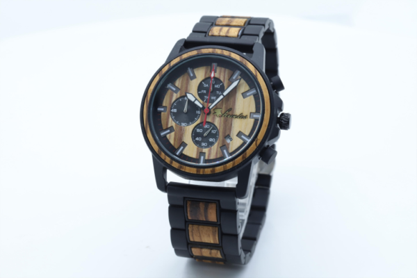 RELOJ MADERA DE CEBRA DE LUJO