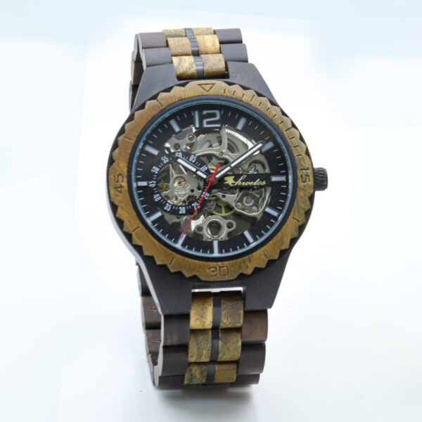 RELOJ MECANICO DE MADERA CEBRA PARA HOMBRE